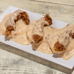 The Morning Goat - CHICKEN & BISCUITS TOPPED WITH CHORIZO GRAVY