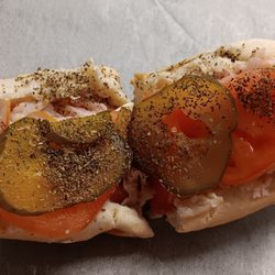 Sub Stop  - Turkey sub with tomato, pickles, and oregano.