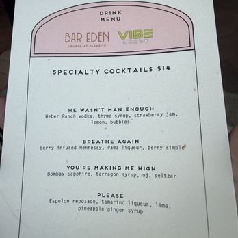 Bar Eden Lounge at Paradiso - Drink Menu - Cocktail Bars Near Me - Dallas, Texas