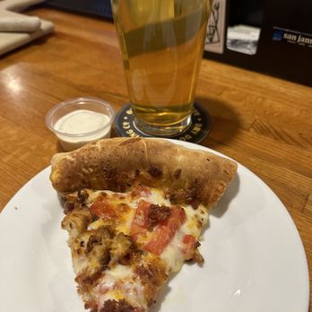 The Sink - Chicken bacon ranch pizza and golden lager - Pizza Near Me - Boulder, Colorado