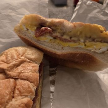 Boomber Bagel - Taylor Ham,  egg and cheese on a roll - Bagels Near Me - Lyndhurst, New Jersey