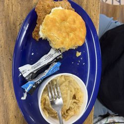 Pearly's Restaurant - Country fried steak biscuit and hash brown casserole.