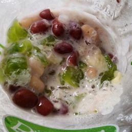 Awesome Trio with white bean, red bean, taro, coconut milk,  pandan jelly, super delicious.