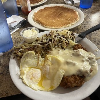 Carolyn's Cafe - chicken fried chicken with hash-browns and a pancake - Breakfast & Brunch Near Me - Redlands, California Carolyn's Cafe - chicken fried chicken with hash-browns and a pancake - Breakfast & Brunch Near Me - Redlands, California