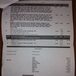 2033 Motorsports - Showing the price for labor, parts, and total amount due