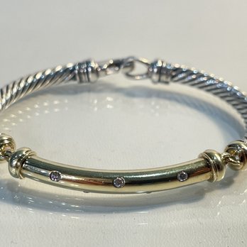 Over the Top Consignment Shoppe - David Yurman 5mm "Metro" bracelet with 5 diamonds. In sterling & 14k gold. $790. - Antiques Near Me - Scottsdale, Arizona Over the Top Consignment Shoppe - David Yurman 5mm "Metro" bracelet with 5 diamonds. In sterling & 14k gold. $790. - Antiques Near Me - Scottsdale, Arizona
