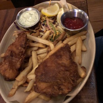Tavern Hall - Fish and chips. Tartar sauce not sweet. Husband said the fish was good but the batter was over cooked. - New American Near Me - Bellevue, Washington Tavern Hall - Fish and chips. Tartar sauce not sweet. Husband said the fish was good but the batter was over cooked. - New American Near Me - Bellevue, Washington