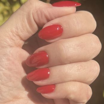Vanity Salon - Classic red almond shaped nails - Hair Stylists Near Me - Redondo Beach, California Vanity Salon - Classic red almond shaped nails - Hair Stylists Near Me - Redondo Beach, California