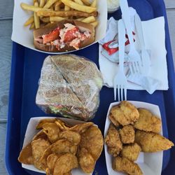 Maine Attraction - Lobster roll, lobster bacon triple decker, haddock nuggets, house made potatoe chips