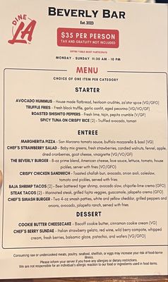 Menu photo 4 Beverly Bar Beverly Hills, CA