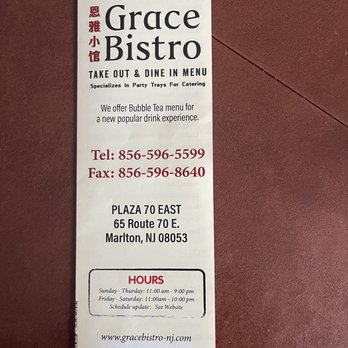 Grace Bistro - New Menu 2/2/22 - Chinese Near Me - Marlton, New Jersey Grace Bistro - New Menu 2/2/22 - Chinese Near Me - Marlton, New Jersey