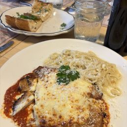 Chicken parm and garlic bread.
