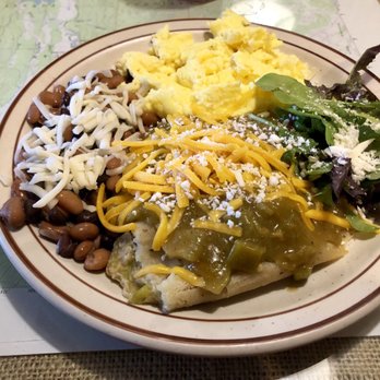 College Cafe - Green Chili Chicken Tamale plate with scrambled eggs, and a mixture of pinto and black beans - Breakfast & Brunch Near Me - Durango, Colorado College Cafe - Green Chili Chicken Tamale plate with scrambled eggs, and a mixture of pinto and black beans - Breakfast & Brunch Near Me - Durango, Colorado