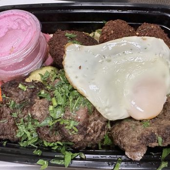 Za'atar - Lamb & Beef Kabob Rice Bowl with added egg and Falafel - Mediterranean Near Me - San Francisco, California