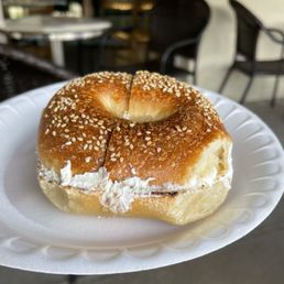 Toasted sesame bagel w/ plain cream cheese ($4.19). Toasted sesame bagel w/ plain cream cheese ($4.19).