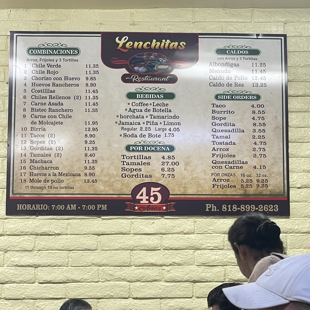 Lenchita's - a menu on a brick wall - Mexican Near Me - Pacoima, California Lenchita's - a menu on a brick wall - Mexican Near Me - Pacoima, California