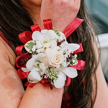 Vickie's Flowers - groomswoman's corsage (ribbon matched her burgundy dress) - Florists Near Me - Cypress, California Vickie's Flowers - groomswoman's corsage (ribbon matched her burgundy dress) - Florists Near Me - Cypress, California