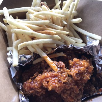 Crunchicken - Extra sweet spicy wing combo, 8 wings w/ fries and slaw. SO MUCH FOOD! - Korean Near Me - Cypress, California