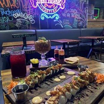 Compadres Cantina - Happy Hour. 2 sushi for price of 1. Shrimp cocktail - Mexican Near Me - Ontario, California