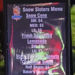 Snow Sisters - Snow cone and lemonade menu