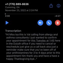 Allergy and Asthma Consultants - Voicemail- they said they mentioned on the voicemail about the charges! Lies!