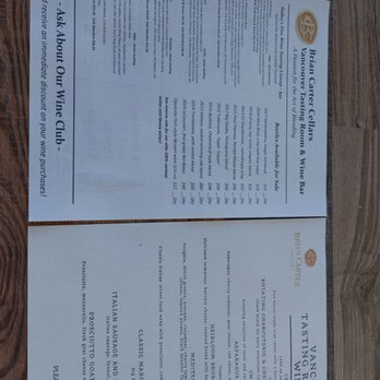 Brian Carter Cellars - a menu for a wine tasting - Wine Bars Near Me - Vancouver, Washington