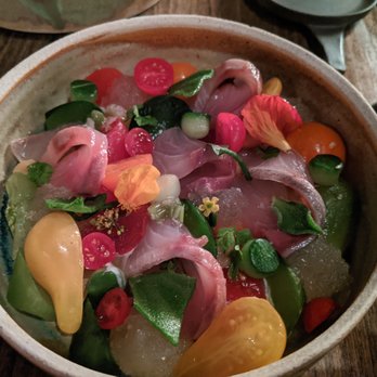 SingleThread Restaurant & Inn - hamachi belly with 30* different tomatoes (i don't think there was 30 tomtatoes) - New American Near Me - Healdsburg, California