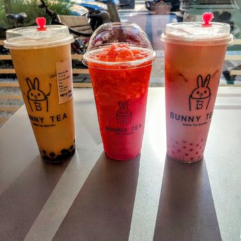 Bunny Tea - Coconut milk tea, strawberry slushie, strawberry milk tea with strawberry with strawberry boba - Coffee & Tea Near Me - Brambleton, Virginia