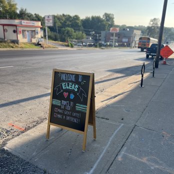 Eleos Coffee - a sign on a sidewalk - American Near Me - Kansas City, Missouri