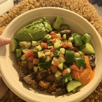 CAVA - Harissa Avocado Bowl with Steak and Harissa Honey Chicken - Mediterranean Near Me - Panama City Beach, Florida CAVA - Harissa Avocado Bowl with Steak and Harissa Honey Chicken - Mediterranean Near Me - Panama City Beach, Florida
