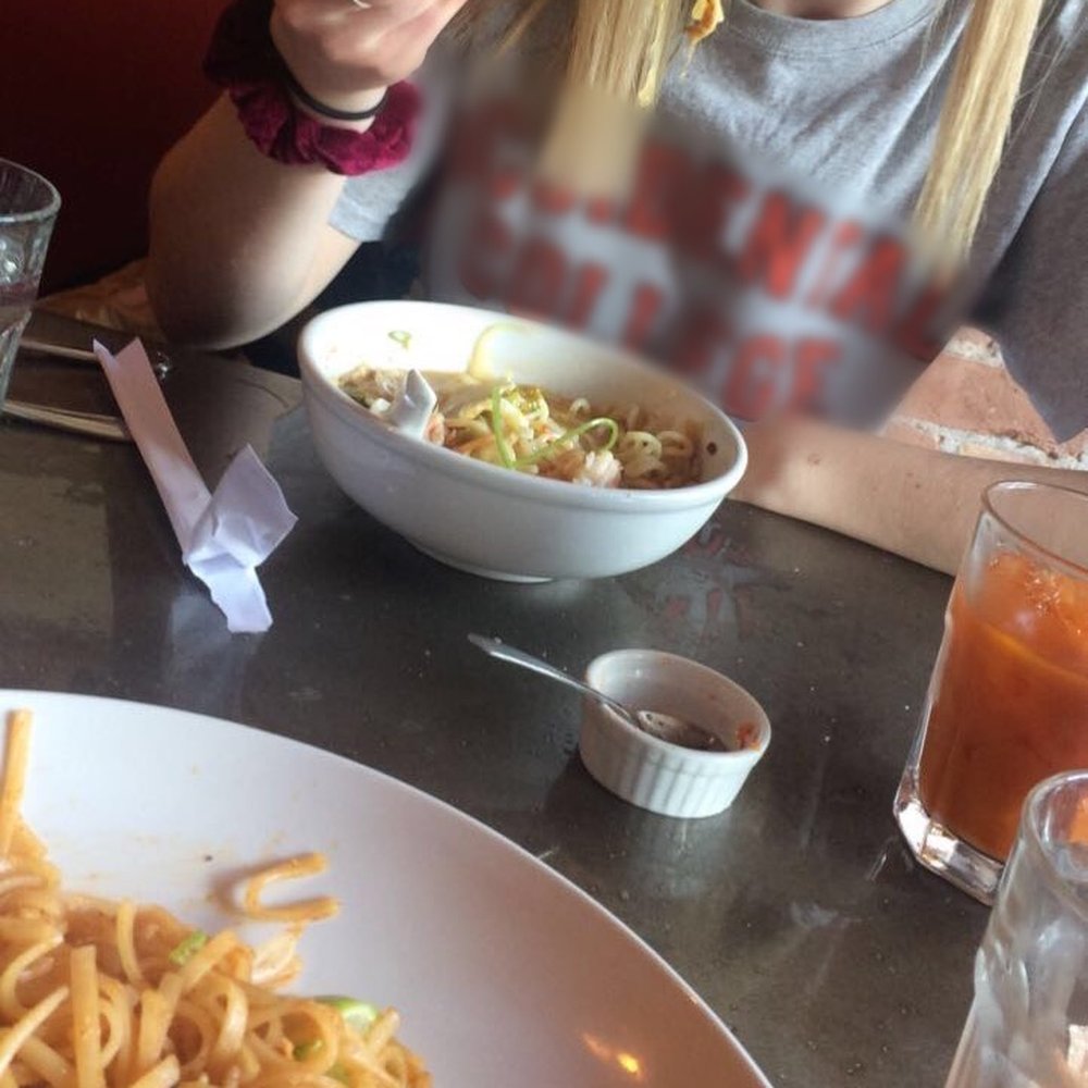 My friend is having one of Phat's delicious ramens (comes w a kick!)! I'm having the Phat Thai (again). Also pictured is Thai iced tea! My friend is having one of Phat's delicious ramens (comes w a kick!)! I'm having the Phat Thai (again). Also pictured is Thai iced tea!