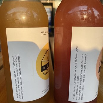 Ume Burger - Ingredients for All Natural Soda made in-house. Yuzu Brown Sugar (left), Strawberry Vanilla (right) - Japanese Near Me - Sydney, NSW