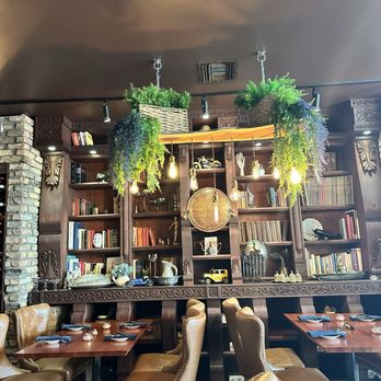Sumak Restaurant - Inside seating and bookshelf - Turkish Near Me - Miami Beach, Florida