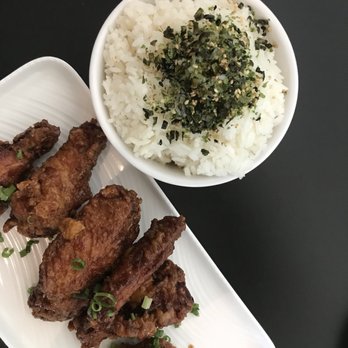 DB Grill - Soy garlic chicken wings (7pc) with side of Furikake rice. Sooo good!! - New American Near Me - Kapolei, Hawaii