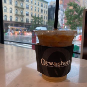 Orwashers - Waiting out the storm with a delicious Iced white mocha w/ oat milk - Cafes Near Me - New York, New York
