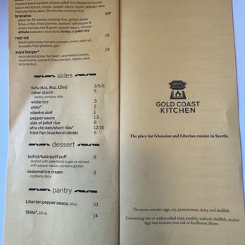 Gold Coast Ghal Kitchen - Menu - African Near Me - Seattle, Washington