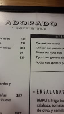 Menu photo 2 Adorado Bar Mar del Plata, C Menu photo 2 Adorado Bar Mar del Plata, C