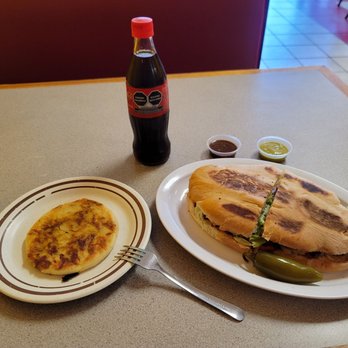 Mi Tierrita Taqueria - Torta with pastor...HuGE and a pupusa..so good - Latin American Near Me - Dallas, Texas Mi Tierrita Taqueria - Torta with pastor...HuGE and a pupusa..so good - Latin American Near Me - Dallas, Texas