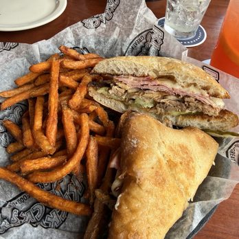 Kickback Jack's - Cuban Sandwich with Sweet Potato Fries - Sports Bars Near Me - Greensboro, North Carolina