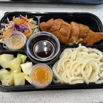 Secret Sauce - Salad, fruit salad, udon, and cheese chicken cutlet - Japanese Curry Near Me - Upland, California