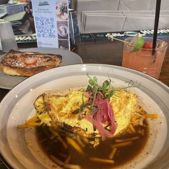Lucille's - Oxtail omelette, croissant French toast and strawberry Margarita !! - New American Near Me - Houston, Texas