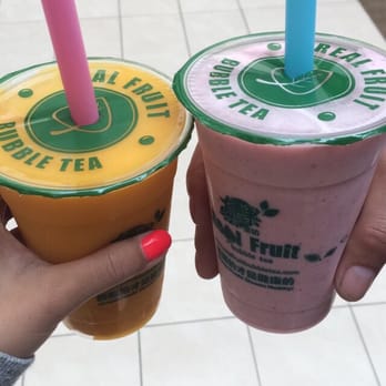 Real Fruit Bubble Tea - Both house specials. Small mango diamond slush and small strawberry banana. - Coffee & Tea Near Me - Brampton, Ontario