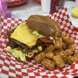 Double bacon cheeseburger and tots Double bacon cheeseburger and tots