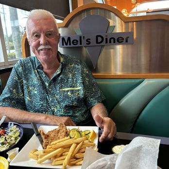Mel's Diner - Hubby enjoys his grouper meal from Mel's Diner in Bonita Springs, Florida - Diners Near Me - Naples, Florida