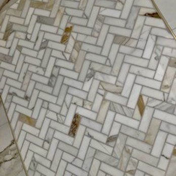 Standard Tile - Edison NJ - Master Bath Accent Waterfall in Marble Herringbone - Tiling Near Me - Edison, New Jersey