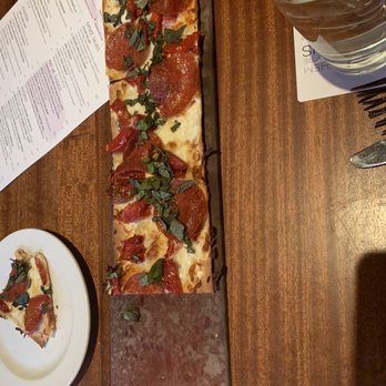 Seasons 52 - Pepperoni flat bread (half eaten couldn't wait) - New American Near Me - Plano, Texas Seasons 52 - Pepperoni flat bread (half eaten couldn't wait) - New American Near Me - Plano, Texas