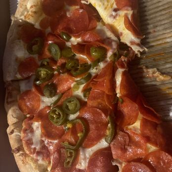 Jerseys Pizza - Extra pepperoni, half jalapeño with crispy crust. It doesn't come out as crispy but it's a must for my family ( we don't like soggy pizza) - Pizza Near Me - San Bernardino, California