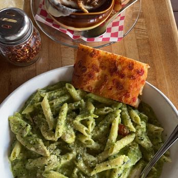 Hideaway House - Caramelized Onion Soup and Chicken Pesto Pasta - Pizza Near Me - Sedona, Arizona Hideaway House - Caramelized Onion Soup and Chicken Pesto Pasta - Pizza Near Me - Sedona, Arizona
