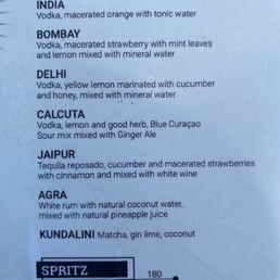 Drink menu - try the Jaipur!! Drink menu - try the Jaipur!!