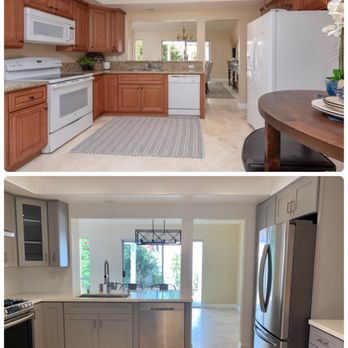 James Remodeling - Before and after picture of the kitchen to the dining room - General Contractors Near Me - Mission Viejo, California